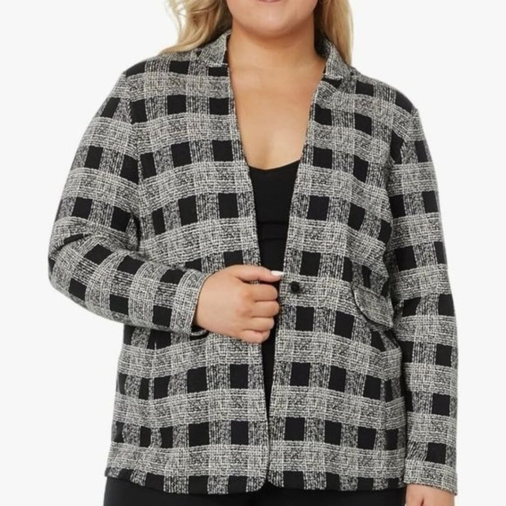 NIC+ZOE Perfectly Plaid Knit Blazer Cardigan Jacket Blazer Size 3X Metallic New